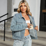 Washed Vintage Diamond-Encrusted Denim Jacket