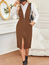 Wcorduroy Dress Split Adjustable Strap Pockets