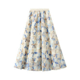 HEAVY FLOWER SEQUIN FAIRY GAUZE SKIRT A LINE SKIRT_CWBMS0318