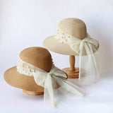 SUMMER ELEGANT PEARL BOW STRAW HAT FOR WOMEN_CWAH3401