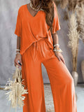 V-Neck Bat-Sleeve Loose Wide-Leg Pants Set