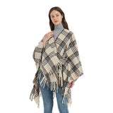 PLAID FRINGED CARDGAN WARM SHAWL CLOAK_CWASC0266