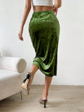 Velvet Split Hip Wrap Skirt