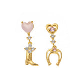 BOW HORSESHOE BOOT ZIRCON 18K GOLD STUD EARRINGS_CWAJE5069