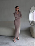 Solid Color Pit Strip Long Knit Slim-Fit Dress