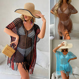 FRINGED CUTOUT BIKINI BEACH SWIMSUIT COVER UP_CWMW0672