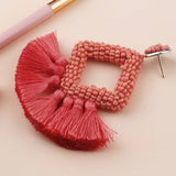 GEOMETRIC DIAMOND SHAPED RICE BEAD TASSEL EARRINGS_CWAJE1043