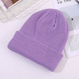 Cwah04349_Thick Knit Beanie Hat Unisex Black Winter