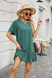 Solid Color Crew Neck Short Sleeve Pleated Dress