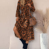 Stand Collar Long Sleeve Leopard Print Dress