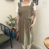 SOLID COLOR COTTON PASTORAL FLORAL SMOCK APRON_CWMM5829