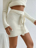 Two-Piece Knitted Solid-Color Top,Skirt Set