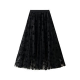 FLOCKED TULLE PATCHWORK A LINE FLARED SKIRT_CWBMS0405