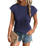 Solid Textured Short Sleeve Pullover Top