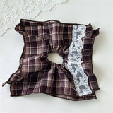 Vintage Plaid Scarf Layered Scrunchie Tie_Cwaha07671