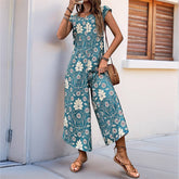 Vintage Floral Print Casual Straight-Leg Jumpsuit