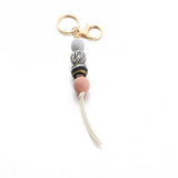 LEOPARD WOOD BEAD KEYCHAIN WITH MINI TASSEL_CWMM7022
