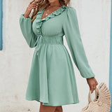 Textured Waistline V-Neck Dress