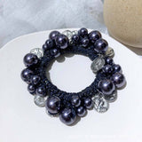 BEADED HAIR TIE WITH METAL PENDANT PEARL BAND_CWAHA6876