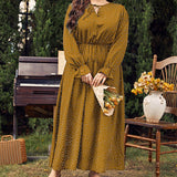 PLUS SIZE POLKA DOT DRESS LOOSE LONG SLEEVE FIT_CWDMD5977