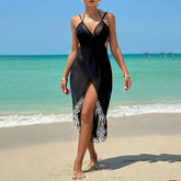 SHEER LACE BEACH COVER UP DRESS SOLID COLOR_CWBLS0475