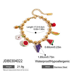 ELEGANT 18KGOLD STAINLESSSTEEL FRUIT CHARMBRACELET_CWAJE4831