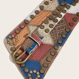 BRONZE NAIL METAL BUCKLE ELASTIC GIRDLE BELT_CWABE0274