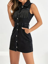 Solid Color Denim Sleeveless Beaded Waist Dress