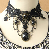 HALLOWEEN RETRO FLOWER CRYSTAL LACE SHORT NECKLACE_CWMM0164