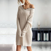 V-Neck Sweater Lace Patchwork Loose Sweater Dress