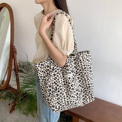 Cwab3905_Leopard Print Large Capacity Canvas Shoulder Bag