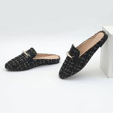 Versatile Outer Wear Striped Flat Bottom Mules