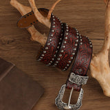 Vintage Distressed Rivet Embossed Belt_Cwmm3957