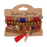 Cwaje05686_Boho Elephant Leaf Tassel Wooden Beaded Bracelet