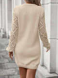 Solid Color Cut-Out V-Neck Sweater Dress