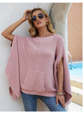 Solid Color Casual Style Plus-Size Cape Knitwear