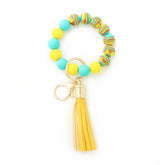 COLORFUL SILICONE BEAD BRACELET WITH WOOD KEYCHAIN_CWAB5108