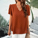 Solid Color V Neck Lotus Sleeve Top_Cwtsts0169