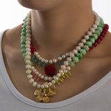 ELEGANT DYED STONE NECKLACE WITH PEARL TASSELS_CWMM8819