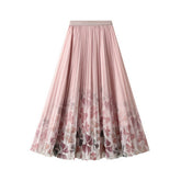 FLORAL PRINT TULLE PLEATED MIDI SKIRT_CWBMS0406