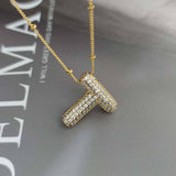 COPPER ZIRCONIA 26 LETTERS PENDANT NECKLACE_CWMM5869