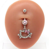 CUTE CAT CZ BELLY BUTTON RING WITH COLOR GEMS_CWMM9235
