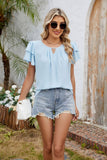 V-Neck Cutout Double-Sleeved Chiffon T-Shirt