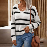 Vintage Striped Loose V-Neck Pullover Sweater