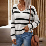 Vintage Striped Loose V-Neck Pullover Sweater