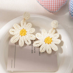 Vacation Style Raffia Woven Flower Earrings