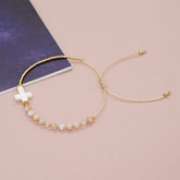 BOHEMIAN SHELL CROSS CRYSTAL COPPER BEAD BRACELET_CWAB4632