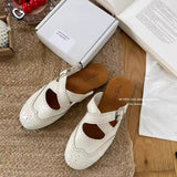 Vintage Carved Round Toe Half Slippers