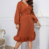 LONG SLEEVE WRAP DRESS FOR PLUS SIZE WOMEN_CWDSD8474