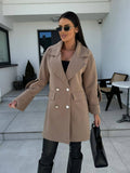Solid-Color H-Shaped Suit Collar Long Jacket